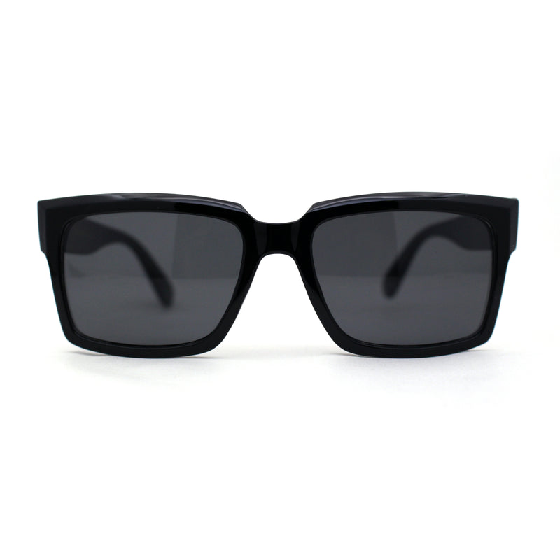 Locs Classy Rectangle Horn Rim All Black Gangster Shade Sunglasses