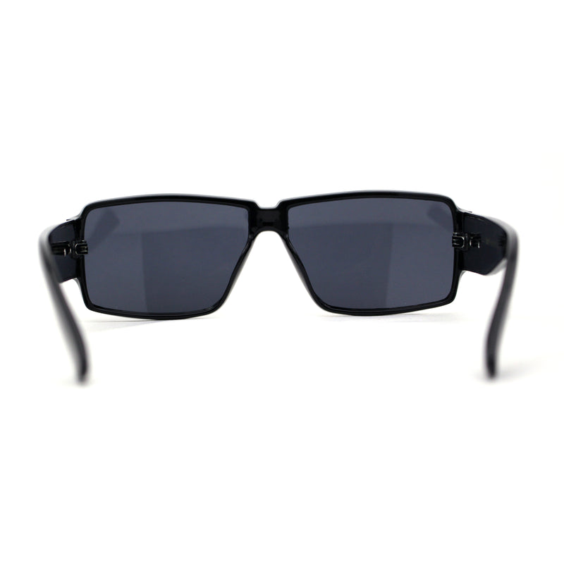 Locs Oversized Mirror Lens Thin Plastic Gangster Rectangle Sunglasses