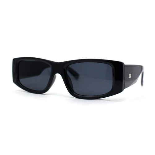 Mod Narrow Rectangle Plastic Thick Temple Minimal Sunglasses