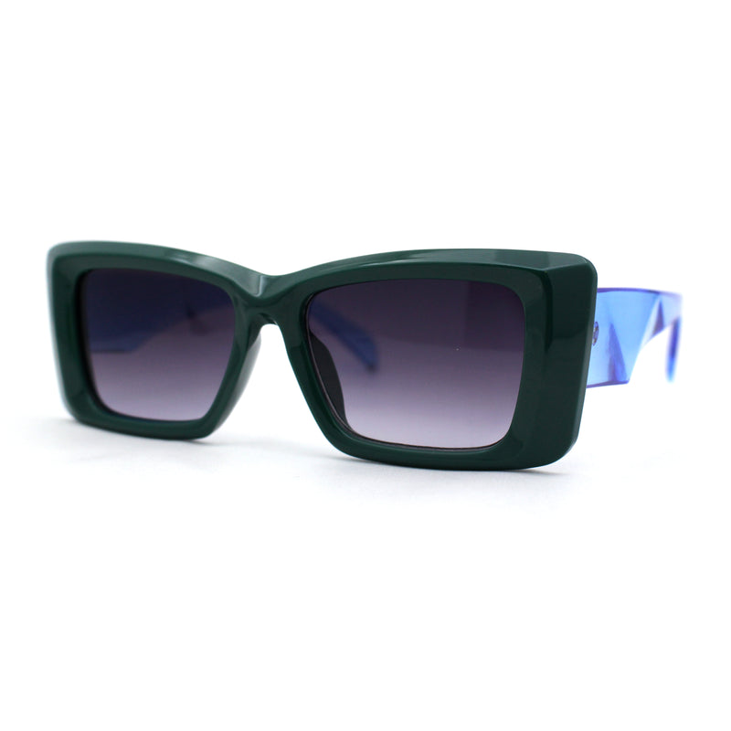 Womens Diamond Cut Beveled Mod Plastic Rectangle Sunglasses