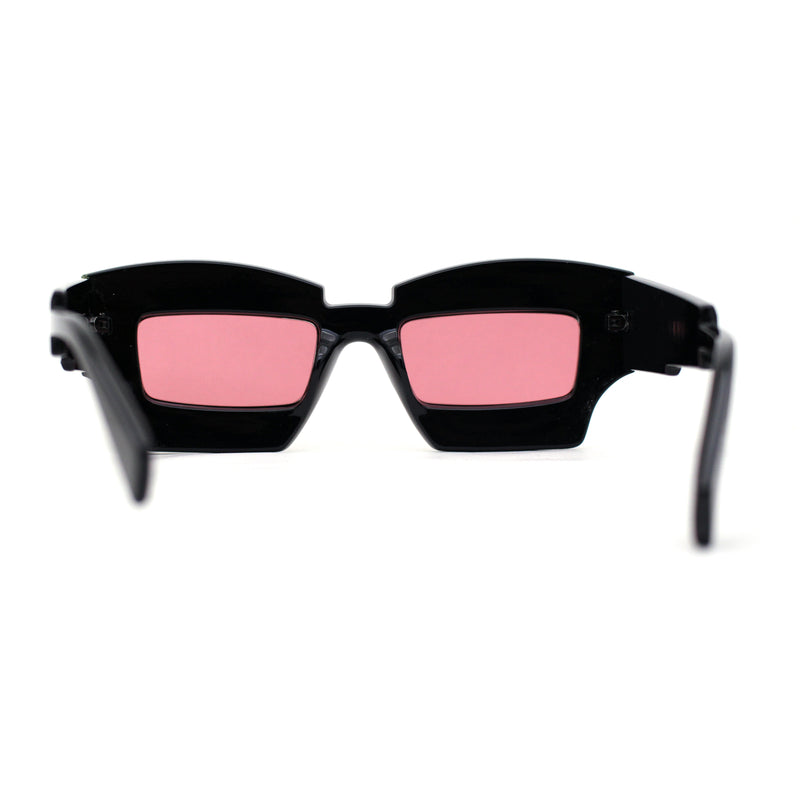 Womens Razor Blade Geometric Thick Horn Rim Temple Rectangle Sunglasses