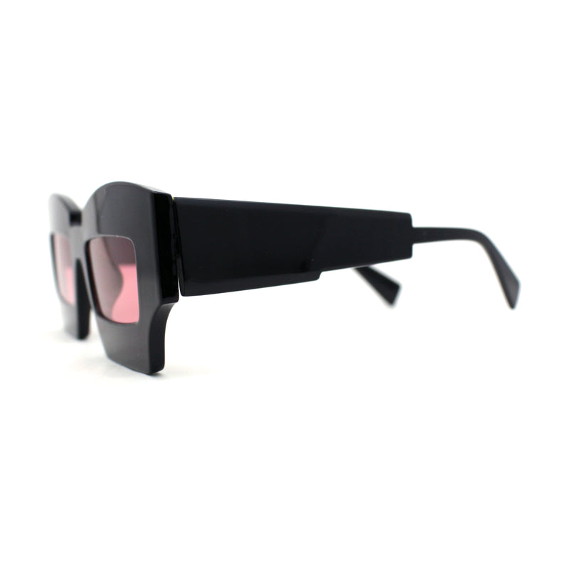 Womens Razor Blade Geometric Thick Horn Rim Temple Rectangle Sunglasses