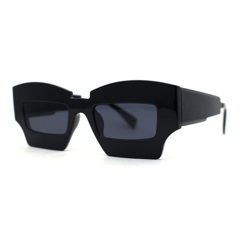 Womens Razor Blade Geometric Thick Horn Rim Temple Rectangle Sunglasses