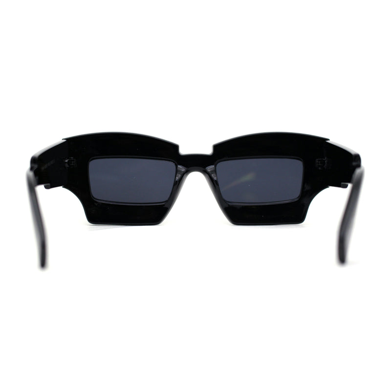 Womens Razor Blade Geometric Thick Horn Rim Temple Rectangle Sunglasses