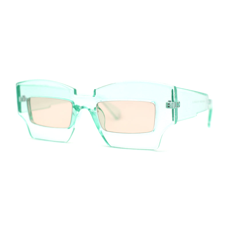 Womens Razor Blade Geometric Thick Horn Rim Temple Rectangle Sunglasses