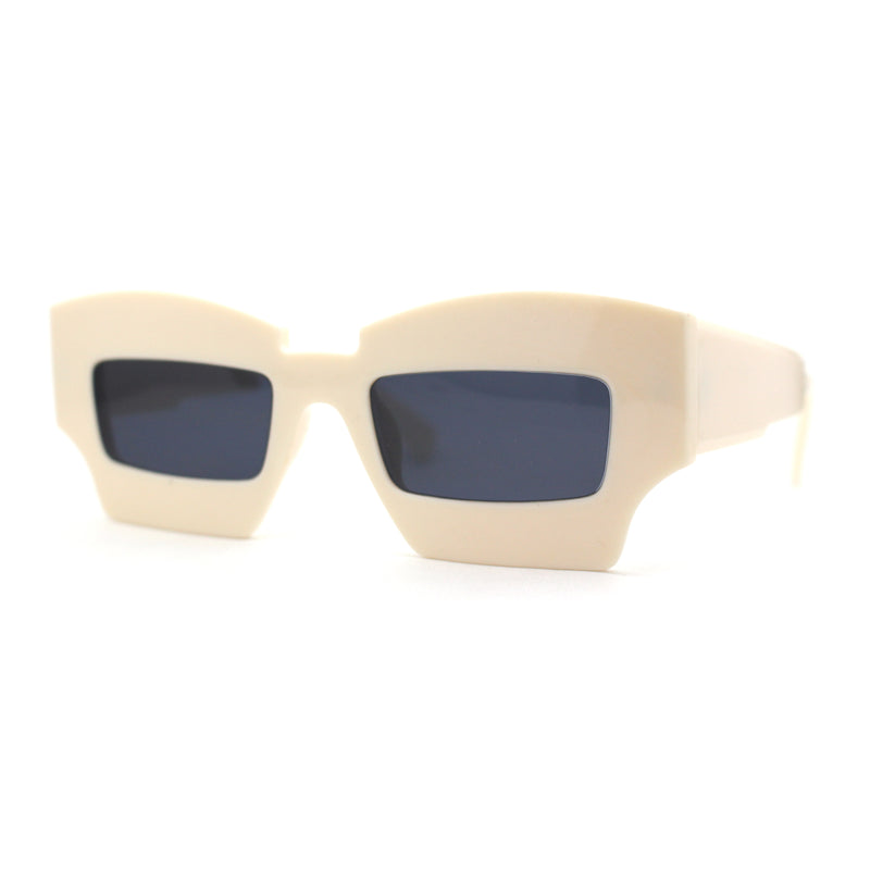 Womens Razor Blade Geometric Thick Horn Rim Temple Rectangle Sunglasses