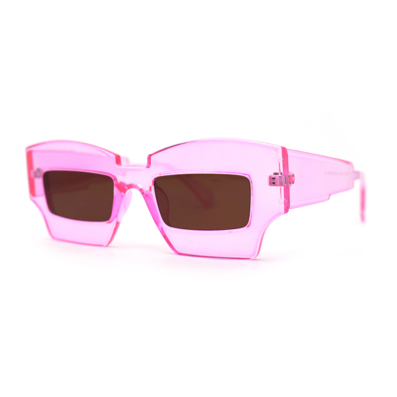 Womens Razor Blade Geometric Thick Horn Rim Temple Rectangle Sunglasses