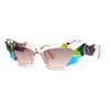 Womens Crystal Nugget Diamond Cut Thick Plastic Cat Eye Sunglasses