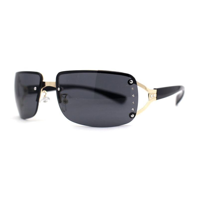 Womens Rhinestone Jewel Rimless Rectangle Designer Fashion Sunglasses