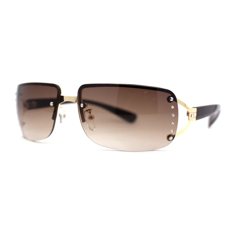 Womens Rhinestone Jewel Rimless Rectangle Designer Fashion Sunglasses