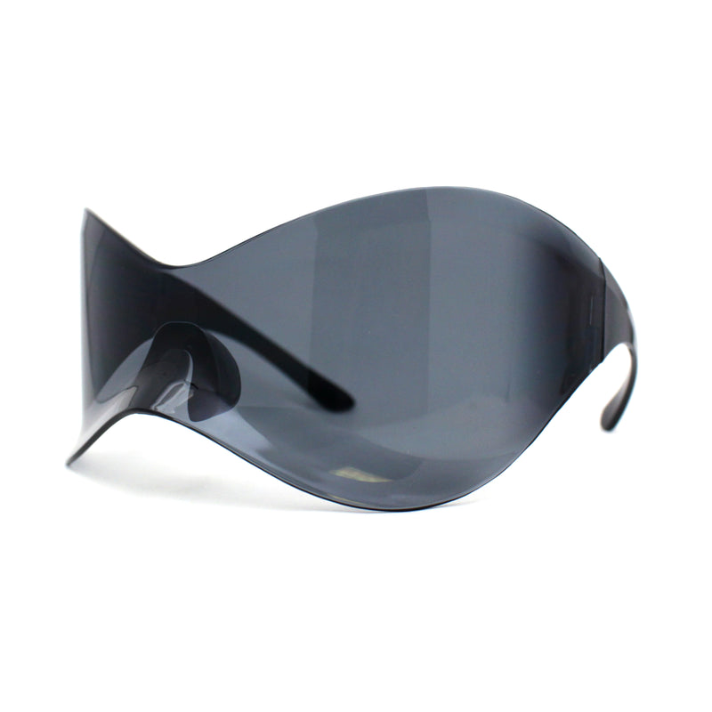 Oversized Mask Style Wrap Around Plastic Shield Rimless Sunglasses