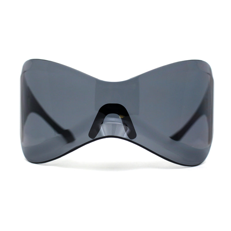 Oversized Mask Style Wrap Around Plastic Shield Rimless Sunglasses