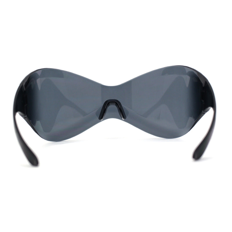 Oversized Mask Style Wrap Around Plastic Shield Rimless Sunglasses