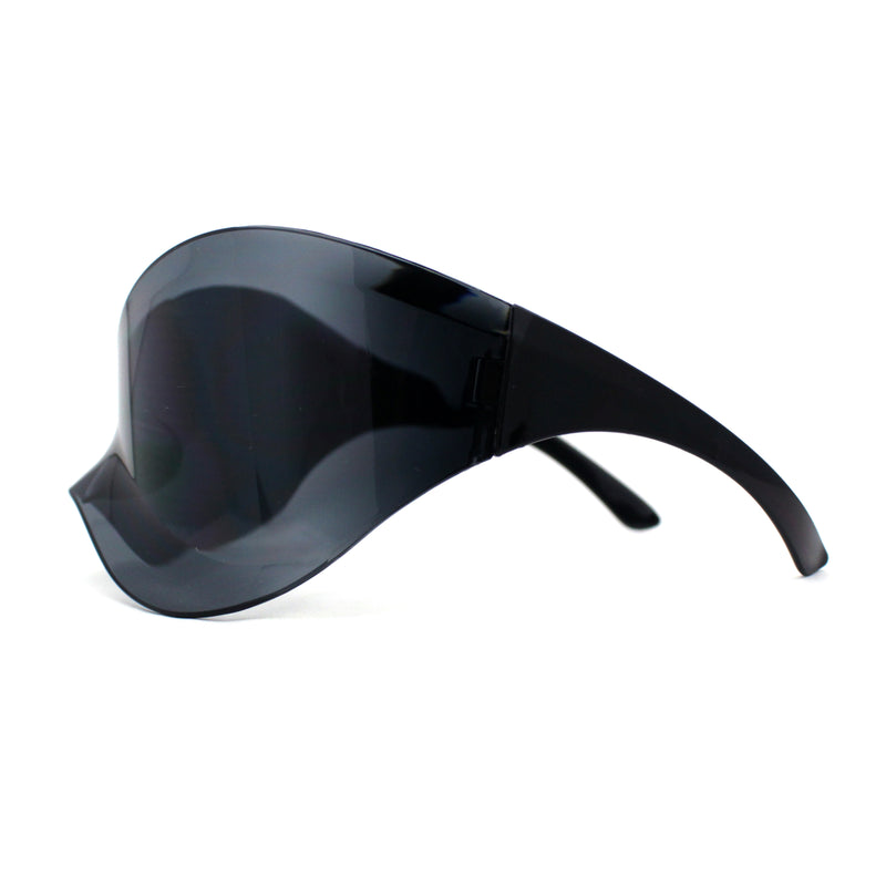 Oversized Mask Style Wrap Around Plastic Shield Rimless Sunglasses