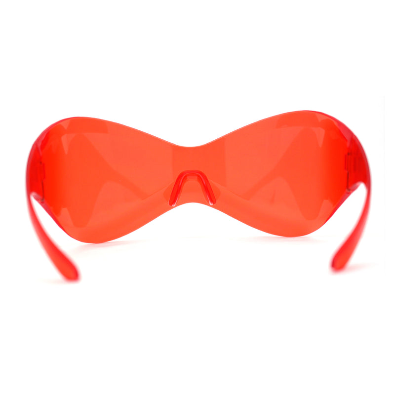 Oversized Mask Style Wrap Around Plastic Shield Rimless Sunglasses