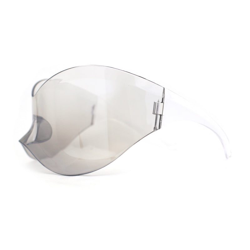 Oversized Mask Style Wrap Around Plastic Shield Rimless Sunglasses