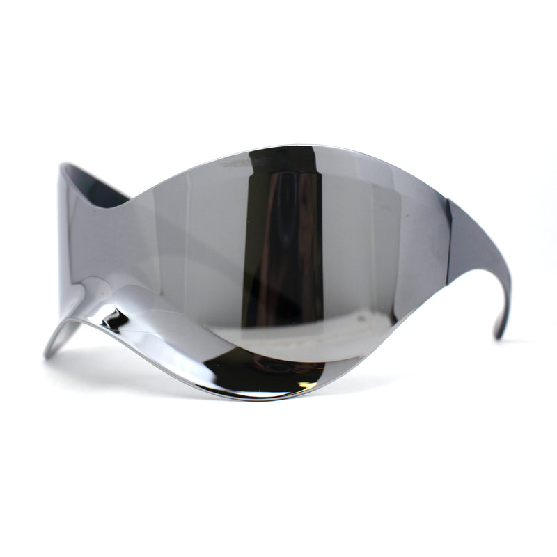 Oversized Mask Style Wrap Around Plastic Shield Rimless Sunglasses