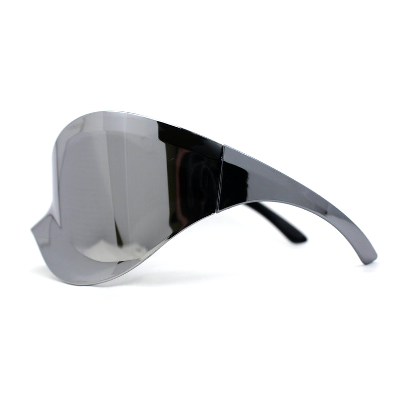 Oversized Mask Style Wrap Around Plastic Shield Rimless Sunglasses