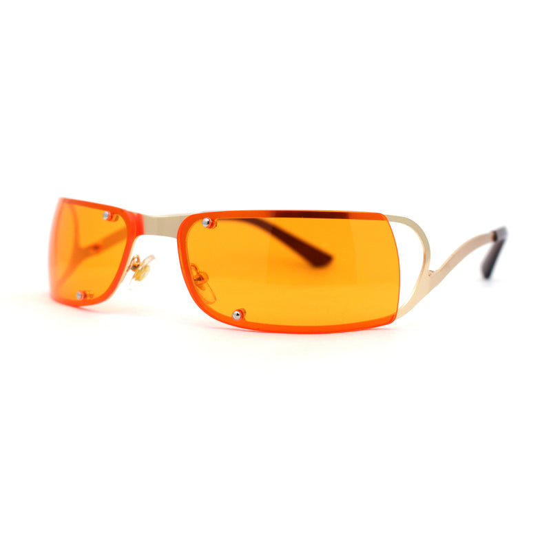 Unique Euro 90s Off Set Rimless Narrow Rectangle Sunglasses