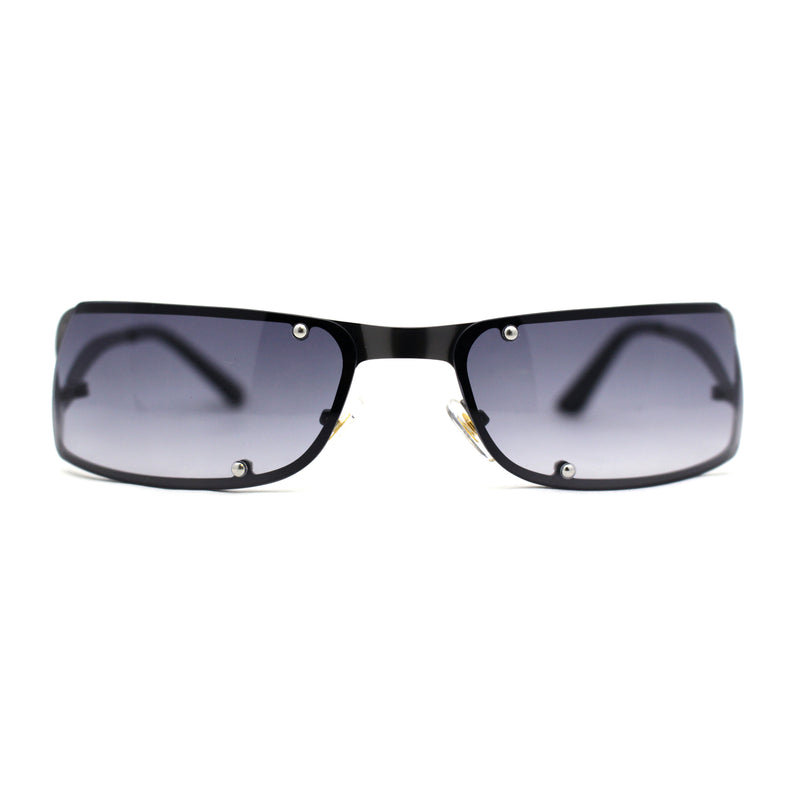 Unique Euro 90s Off Set Rimless Narrow Rectangle Sunglasses