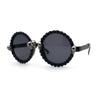 Rhinestone Death Metal Skull Trim Round Circle Lens Plastic Sunglasses