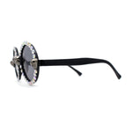 Rhinestone Death Metal Skull Trim Round Circle Lens Plastic Sunglasses