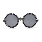 Rhinestone Death Metal Skull Trim Round Circle Lens Plastic Sunglasses