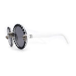 Rhinestone Death Metal Skull Trim Round Circle Lens Plastic Sunglasses