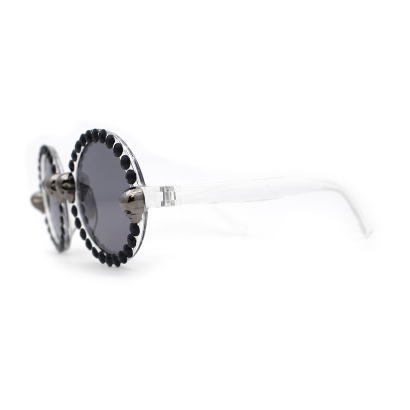 Rhinestone Death Metal Skull Trim Round Circle Lens Plastic Sunglasses