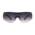 Womens 90s Oversized Curved Shield Designer Shade Sunglasses