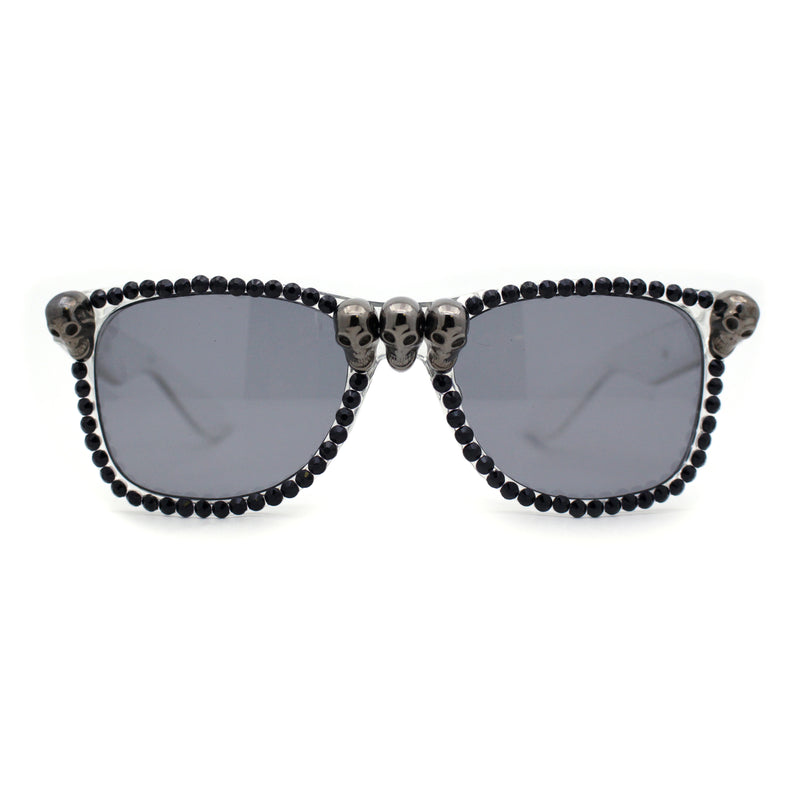 Rhinestone Death Metal Skull Classic Horn Rim Plastic Sunglasses