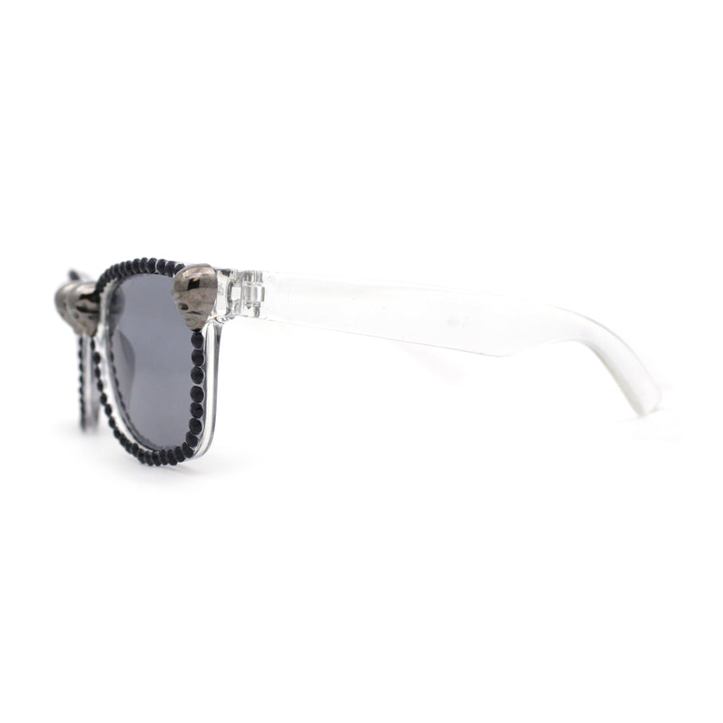 Rhinestone Death Metal Skull Classic Horn Rim Plastic Sunglasses