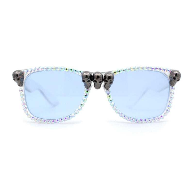 Rhinestone Death Metal Skull Classic Horn Rim Plastic Sunglasses