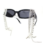 Heavy Dripping Rhinestone Tassel Bling Luxury Rectangle Sunglasses