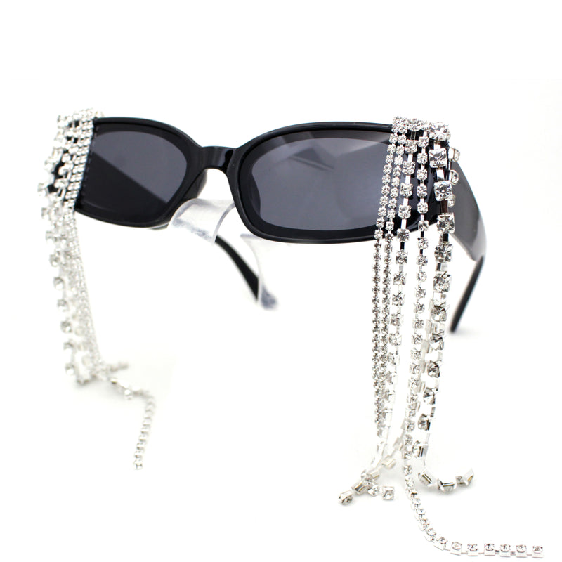 Heavy Dripping Rhinestone Tassel Bling Luxury Rectangle Sunglasses