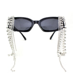 Heavy Dripping Rhinestone Tassel Bling Luxury Rectangle Sunglasses