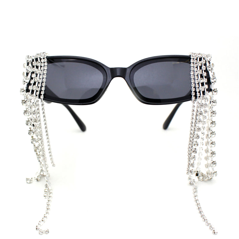 Heavy Dripping Rhinestone Tassel Bling Luxury Rectangle Sunglasses