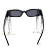 Heavy Dripping Rhinestone Tassel Bling Luxury Rectangle Sunglasses