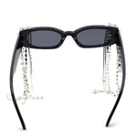 Heavy Dripping Rhinestone Tassel Bling Luxury Rectangle Sunglasses