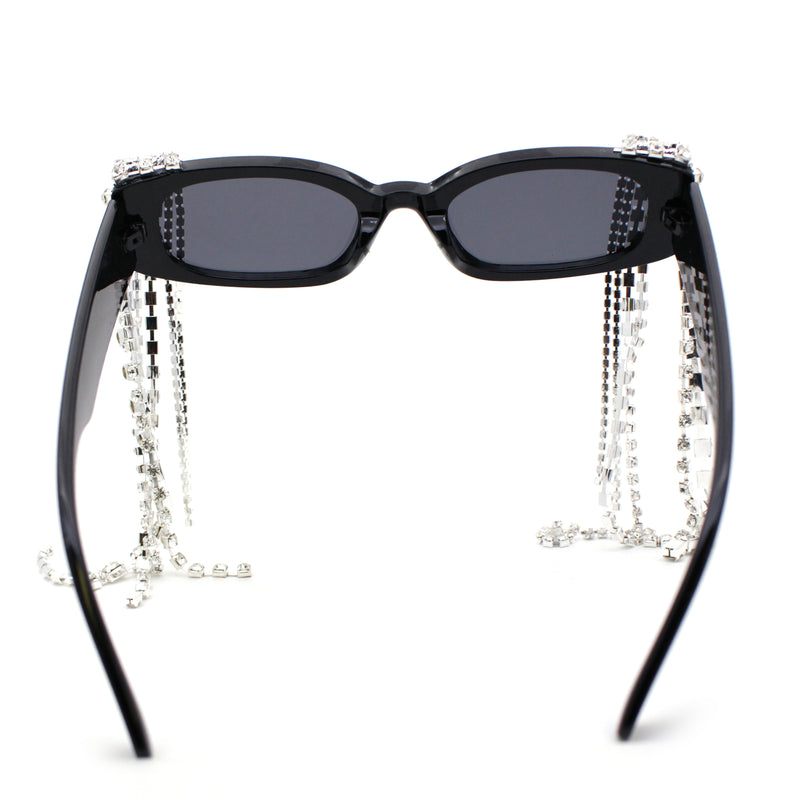 Heavy Dripping Rhinestone Tassel Bling Luxury Rectangle Sunglasses