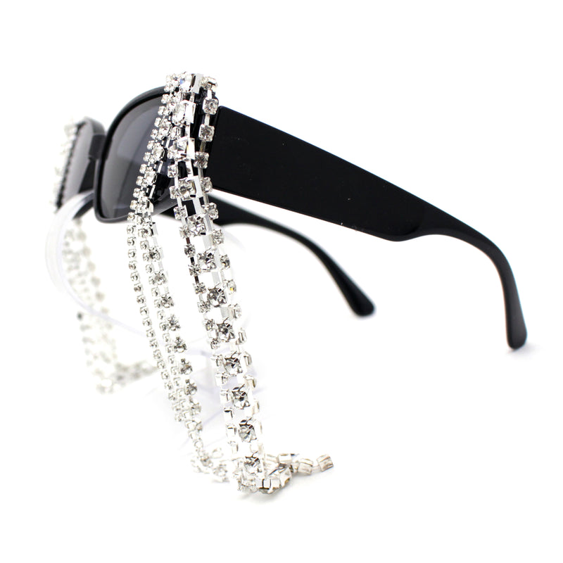 Heavy Dripping Rhinestone Tassel Bling Luxury Rectangle Sunglasses