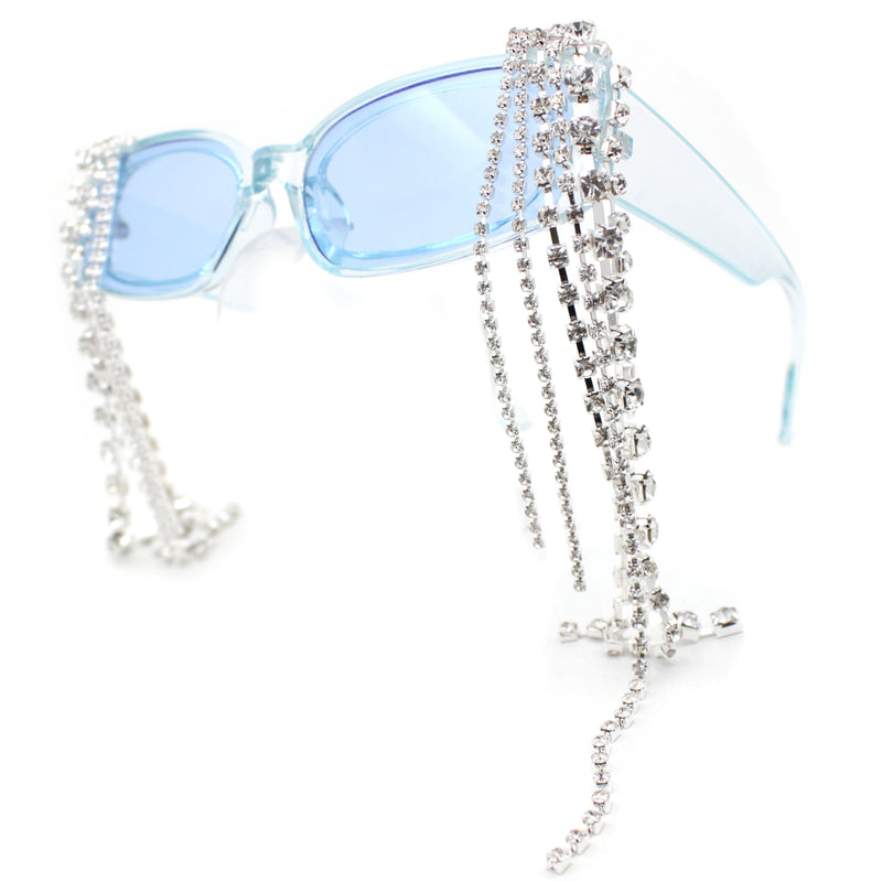 Heavy Dripping Rhinestone Tassel Bling Luxury Rectangle Sunglasses