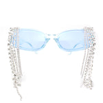 Heavy Dripping Rhinestone Tassel Bling Luxury Rectangle Sunglasses