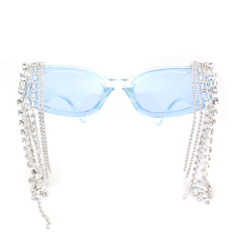 Heavy Dripping Rhinestone Tassel Bling Luxury Rectangle Sunglasses
