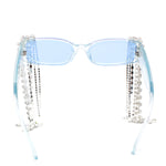 Heavy Dripping Rhinestone Tassel Bling Luxury Rectangle Sunglasses