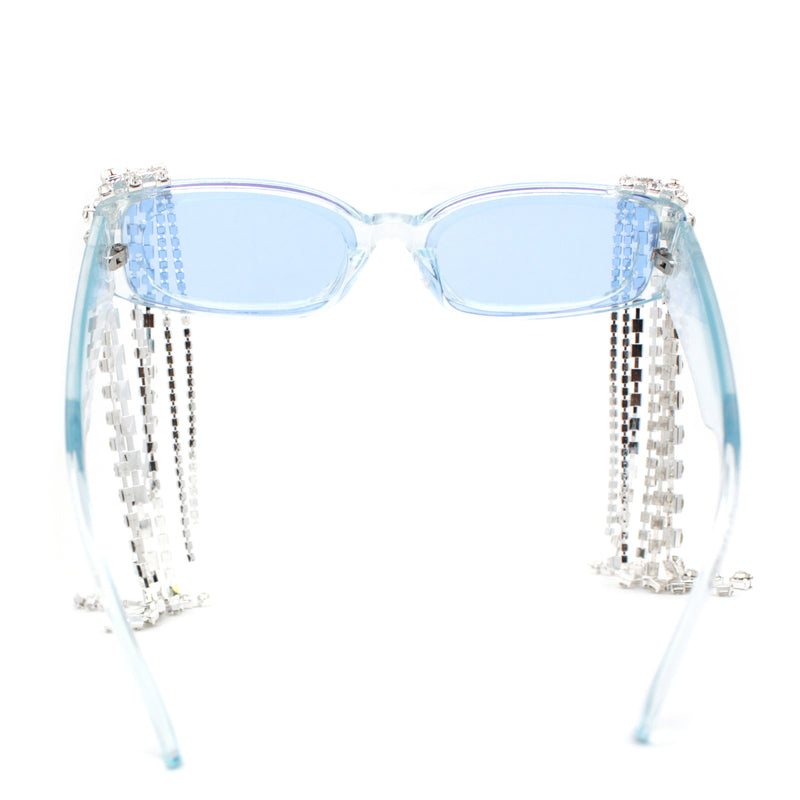Heavy Dripping Rhinestone Tassel Bling Luxury Rectangle Sunglasses