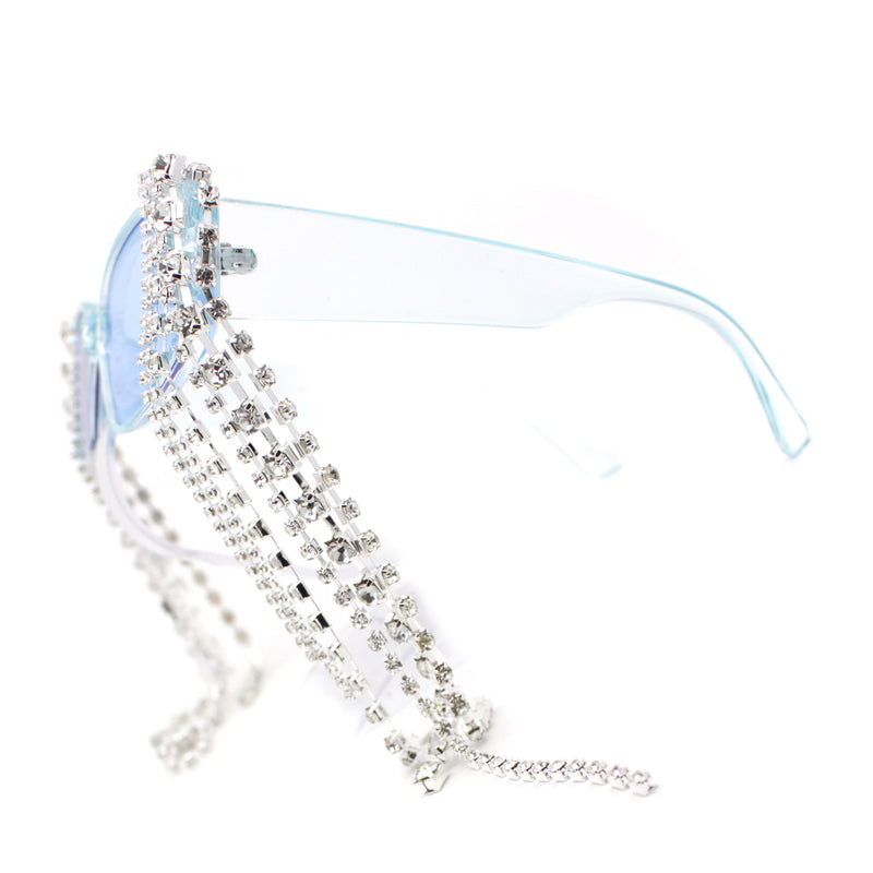 Heavy Dripping Rhinestone Tassel Bling Luxury Rectangle Sunglasses