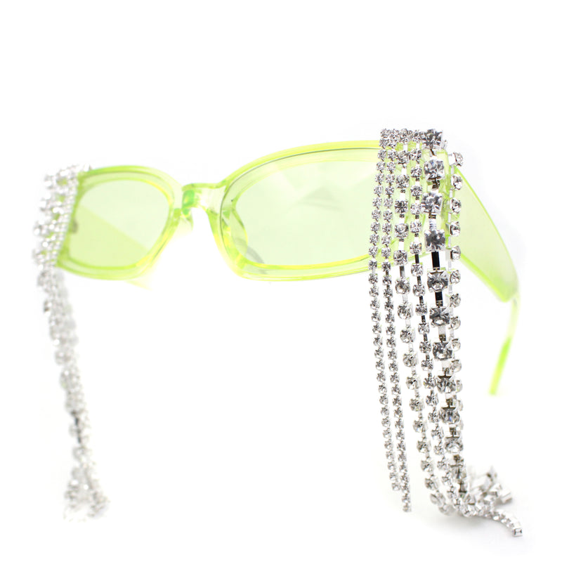 Heavy Dripping Rhinestone Tassel Bling Luxury Rectangle Sunglasses