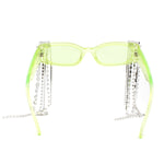 Heavy Dripping Rhinestone Tassel Bling Luxury Rectangle Sunglasses