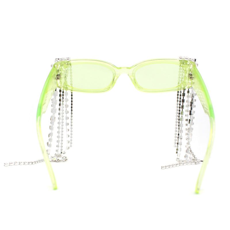 Heavy Dripping Rhinestone Tassel Bling Luxury Rectangle Sunglasses